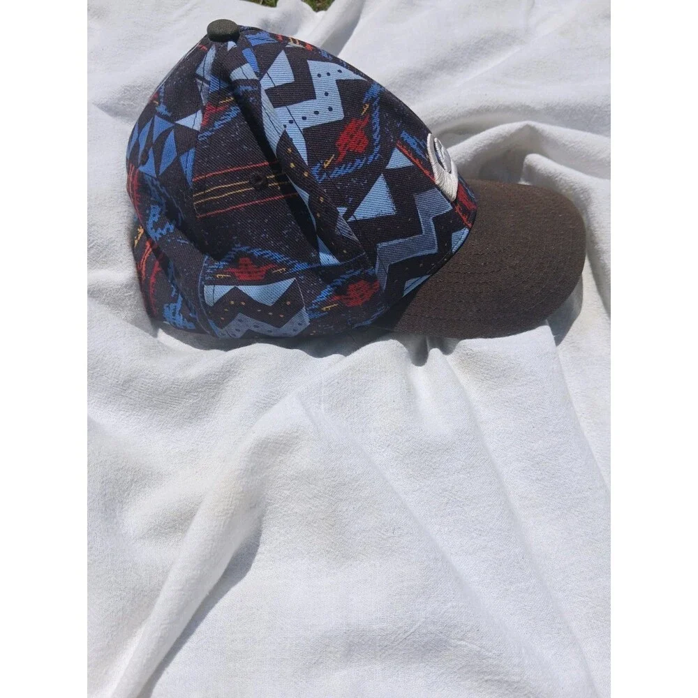 Quiksilver Geometric Aztec Tribal Print Strapback Hat Youth 53CM Brown Brim Surf